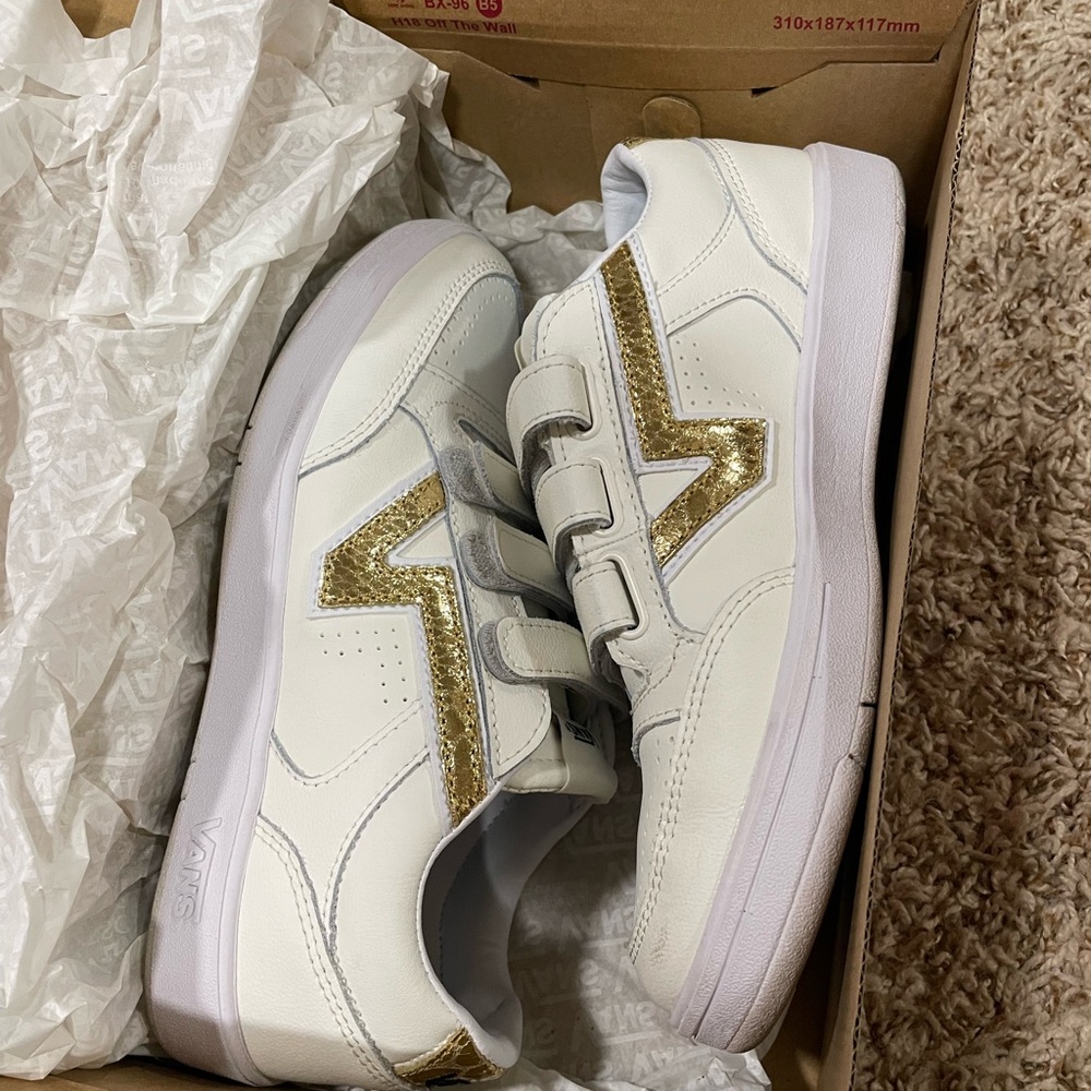 Vans White Sneakers with Gold Details